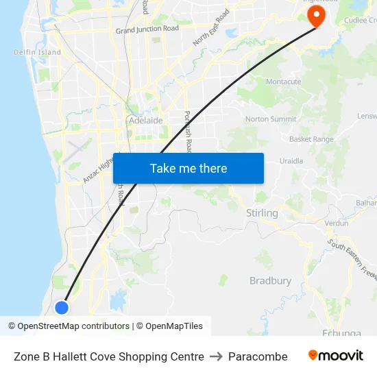 Zone B Hallett Cove Shopping Centre to Paracombe map