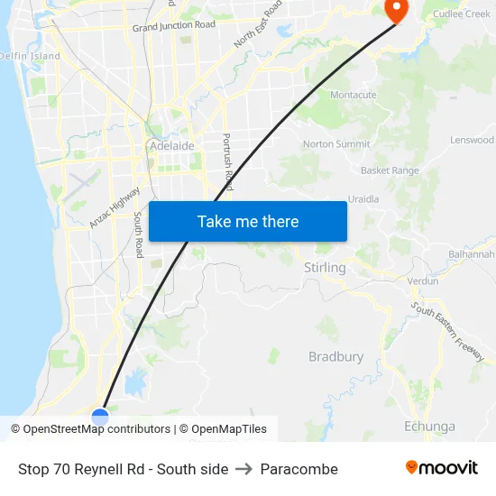 Stop 70 Reynell Rd - South side to Paracombe map