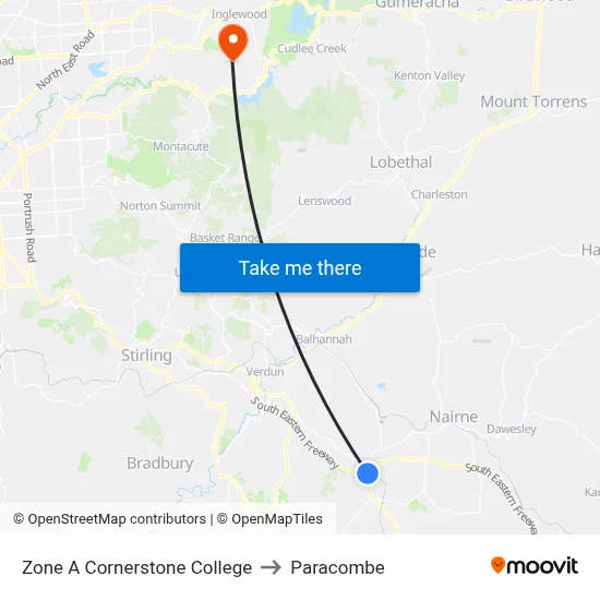 Zone A Cornerstone College to Paracombe map