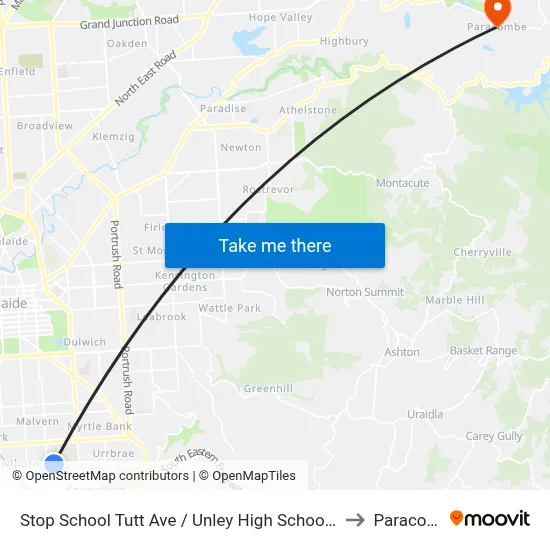 Stop School Tutt Ave / Unley High School - South side to Paracombe map