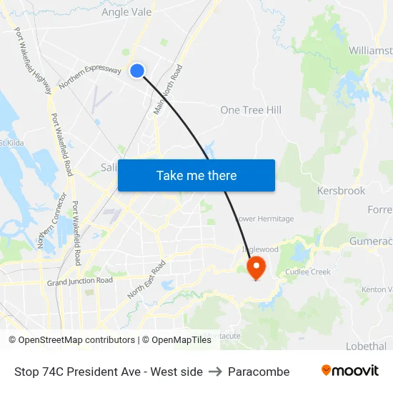 Stop 74C President Ave - West side to Paracombe map