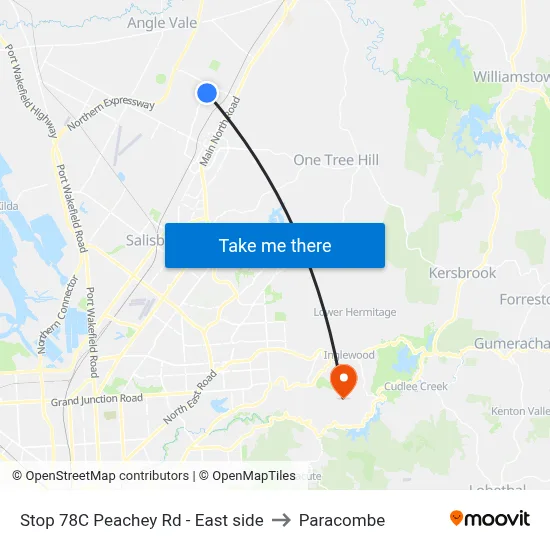Stop 78C Peachey Rd - East side to Paracombe map