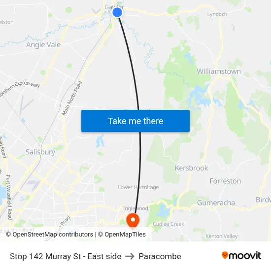 Stop 142 Murray St - East side to Paracombe map