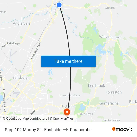 Stop 102 Murray St - East side to Paracombe map