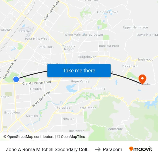 Zone A Roma Mitchell Secondary College to Paracombe map