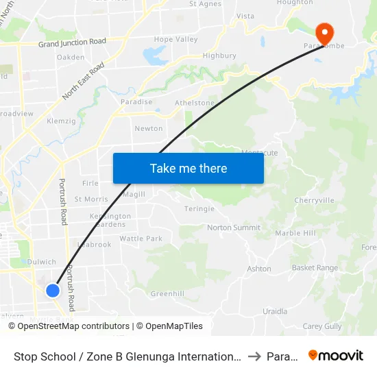 Stop School / Zone B Glenunga International High School Conyngham St to Paracombe map