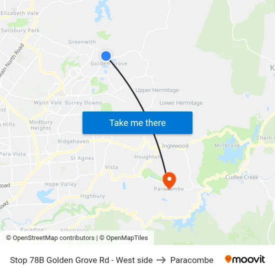 Stop 78B Golden Grove Rd - West side to Paracombe map