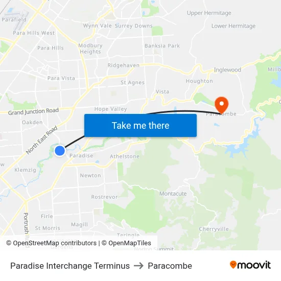 Paradise Interchange Terminus to Paracombe map