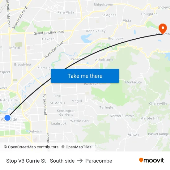 Stop V3 Currie St - South side to Paracombe map