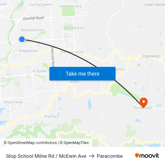 Stop School Milne Rd / McEwin Ave to Paracombe map