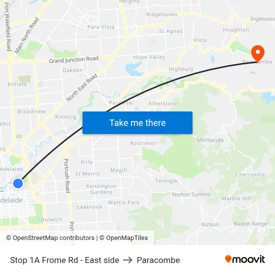 Stop 1A Frome Rd - East side to Paracombe map