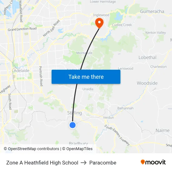 Zone A Heathfield High School to Paracombe map