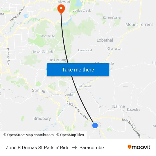 Zone B Dumas St Park 'n' Ride to Paracombe map