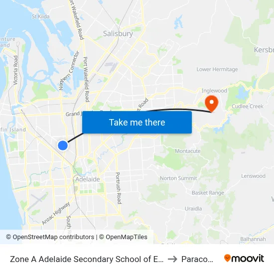 Zone A Adelaide Secondary School of English to Paracombe map