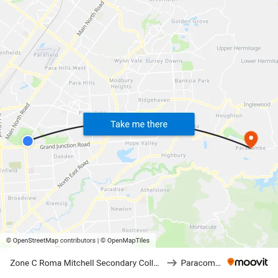 Zone C Roma Mitchell Secondary College to Paracombe map
