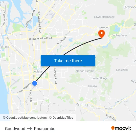 Goodwood to Paracombe map
