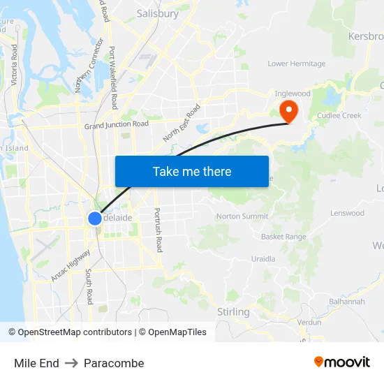 Mile End to Paracombe map