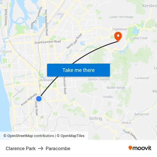 Clarence Park to Paracombe map
