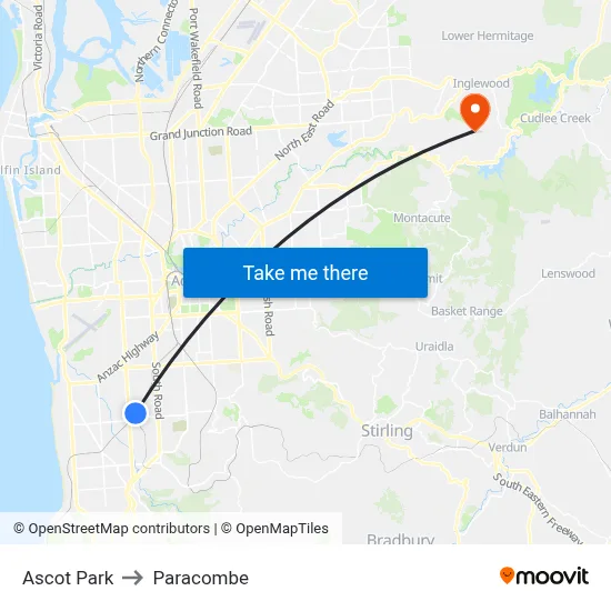 Ascot Park to Paracombe map