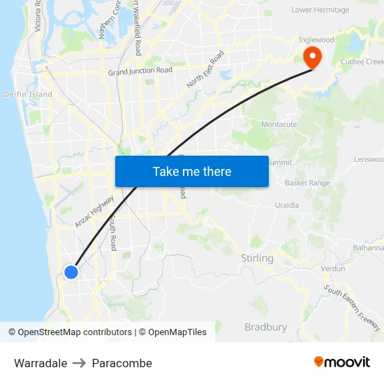Warradale to Paracombe map