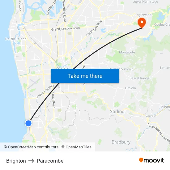 Brighton to Paracombe map