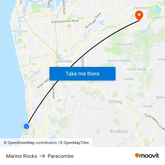 Marino Rocks to Paracombe map