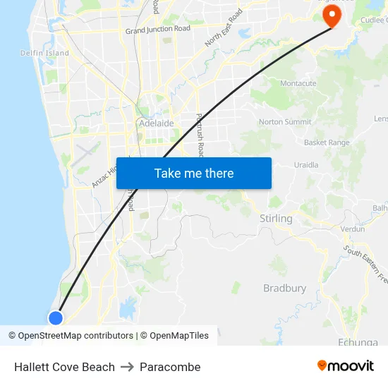 Hallett Cove Beach to Paracombe map