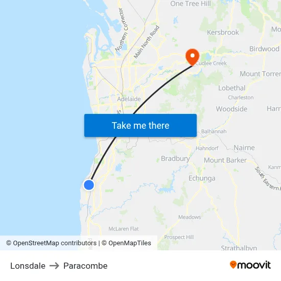 Lonsdale to Paracombe map