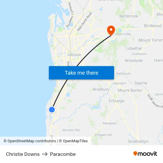 Christie Downs to Paracombe map