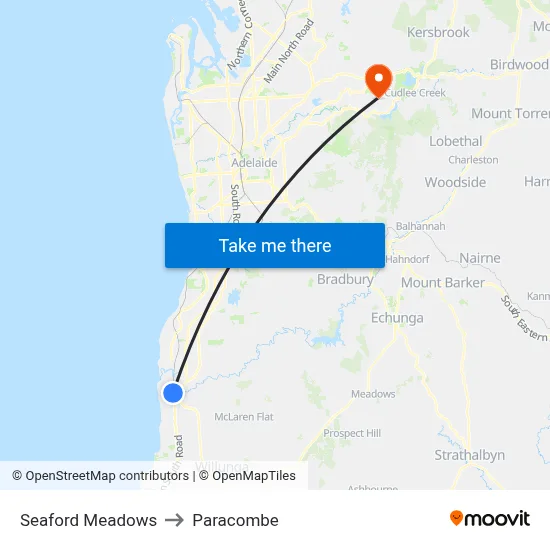 Seaford Meadows to Paracombe map
