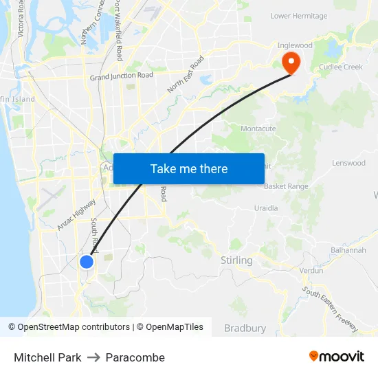 Mitchell Park to Paracombe map