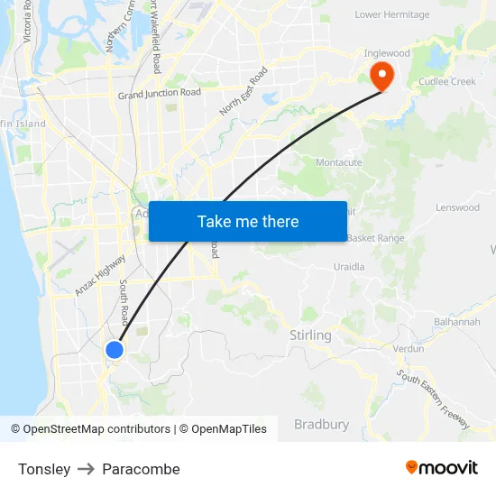 Tonsley to Paracombe map