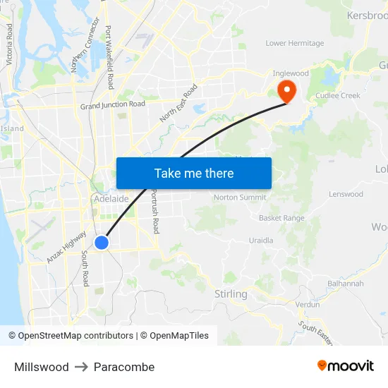 Millswood to Paracombe map