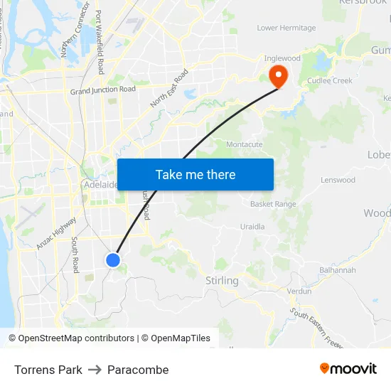 Torrens Park to Paracombe map