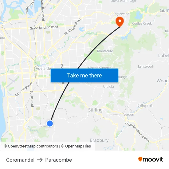 Coromandel to Paracombe map
