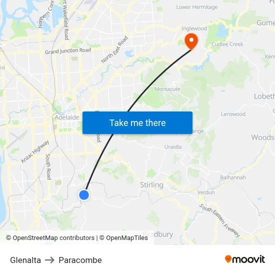 Glenalta to Paracombe map