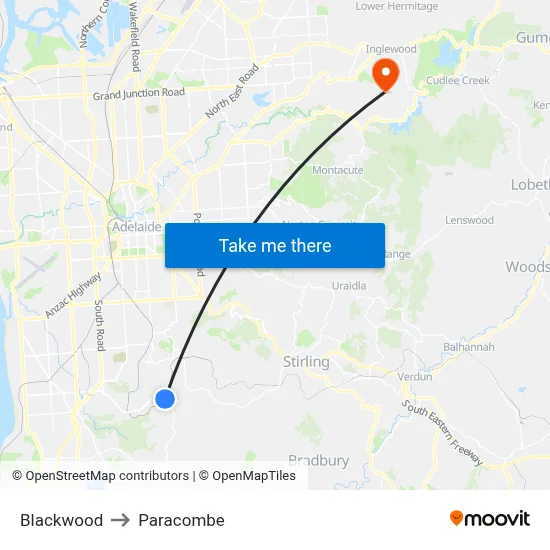 Blackwood to Paracombe map
