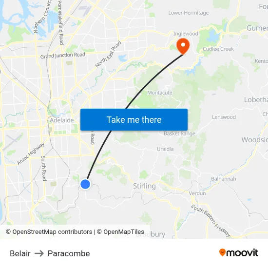 Belair to Paracombe map
