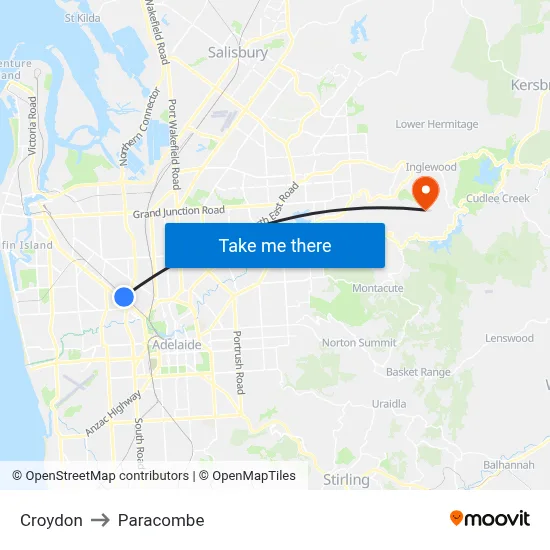 Croydon to Paracombe map