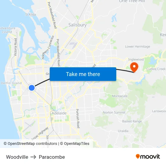 Woodville to Paracombe map