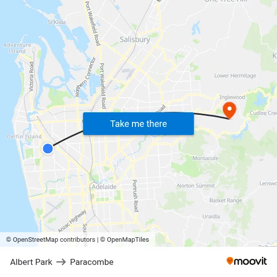 Albert Park to Paracombe map