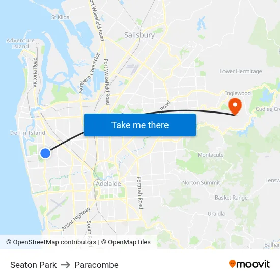Seaton Park to Paracombe map