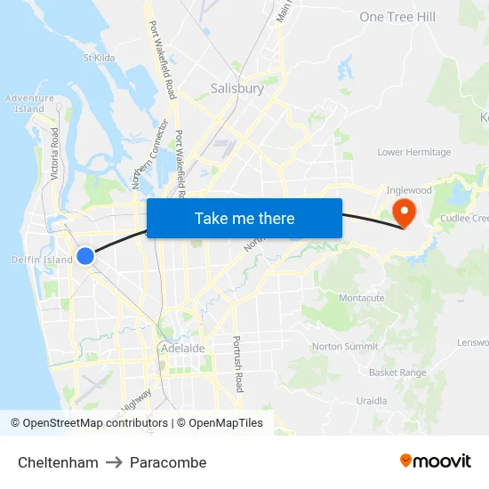 Cheltenham to Paracombe map