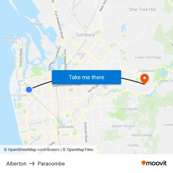 Alberton to Paracombe map