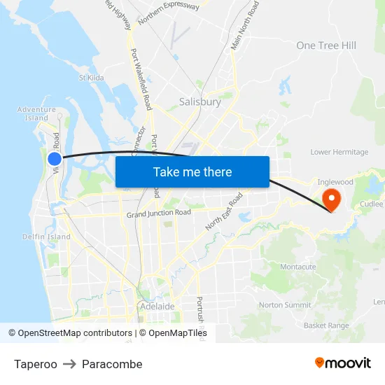 Taperoo to Paracombe map
