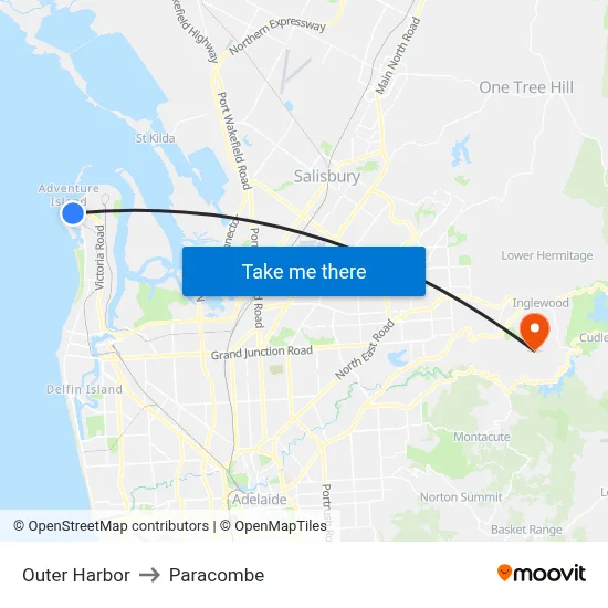Outer Harbor to Paracombe map