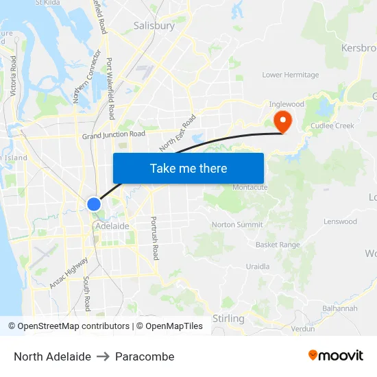 North Adelaide to Paracombe map