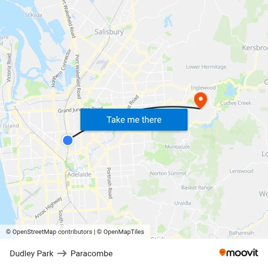 Dudley Park to Paracombe map