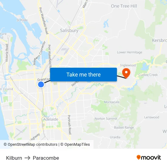 Kilburn to Paracombe map