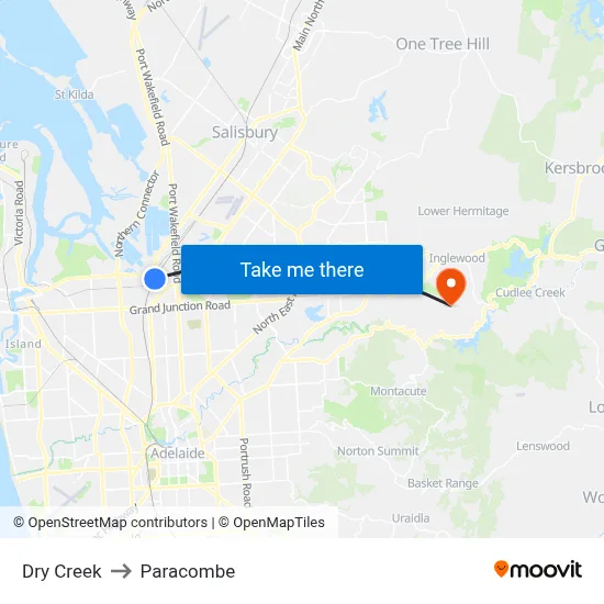 Dry Creek to Paracombe map